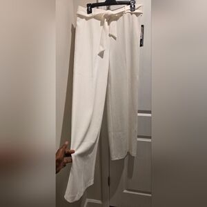 New York & Company Cream Tie-Waist Wide-Leg Pants